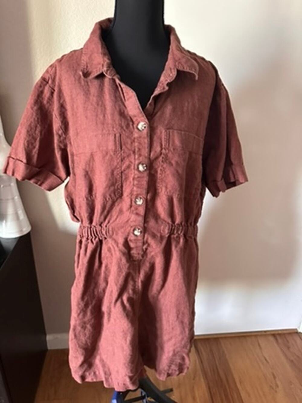Target Australia Linen Utility Playsuit Romper Dress Terracotta Rust ButtonUp 14